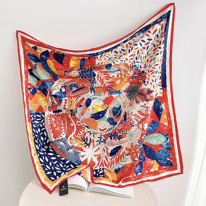Fashion Gorgeous Printing Mesh Red Style Contrast Color Silky Scarf