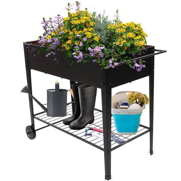 Mobile Metal Raised Garden Bed Cart With Legs For Outdoor House Patio